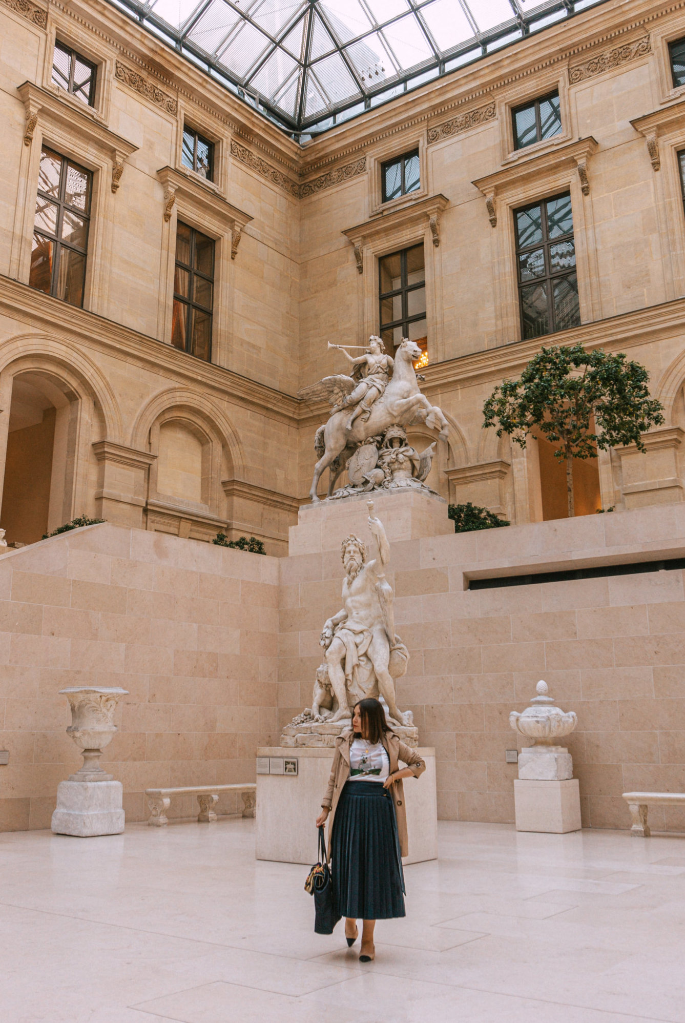 How to Style Vegan Silk Pleated Skirt the Louvre Paris France